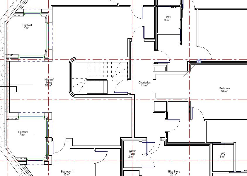 Stairs visible in plan but not section or 3D views 